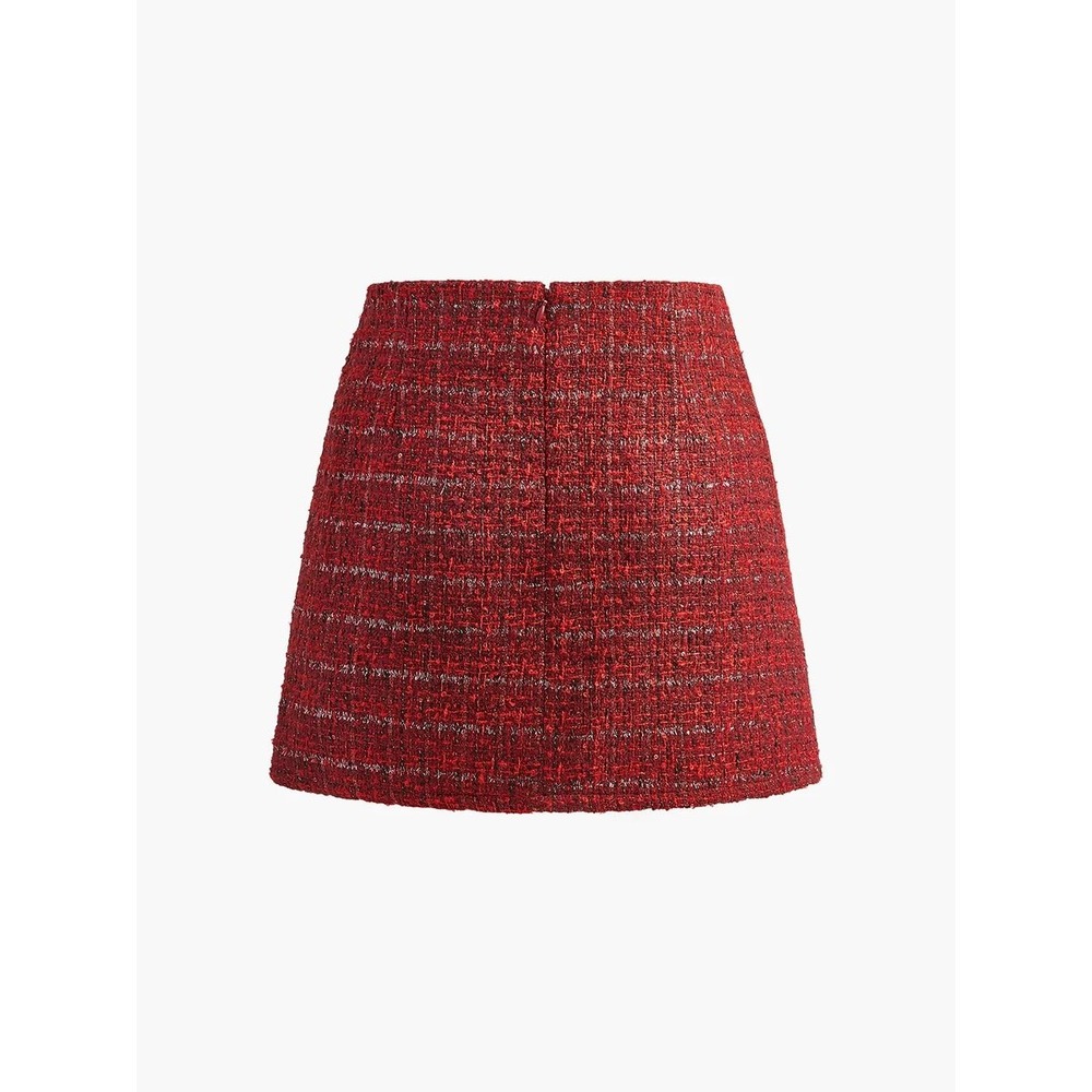 COMMENSE Red Metallic Tweed High Waist Mini Skirt Size XS - Picture 11 of 12